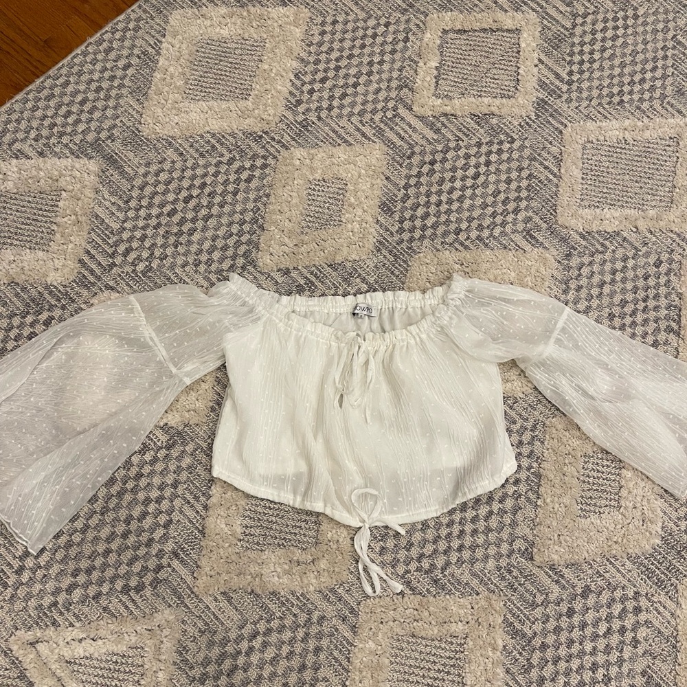 Showpo White Sheer Off Shoulder Boho Bell Sleeve Sexy Crop Top Size 8